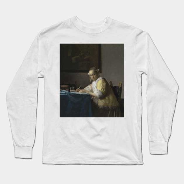 A Lady Writing by Jan Vermeer Long Sleeve T-Shirt by Classic Art Stall